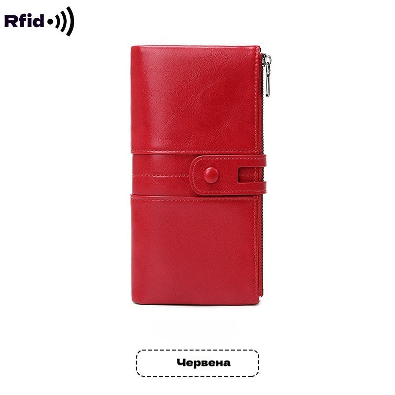 💕💼Многофункционален дамски портфейл - Ръчно изработен от естествена кожа, против кражба, двоен цип