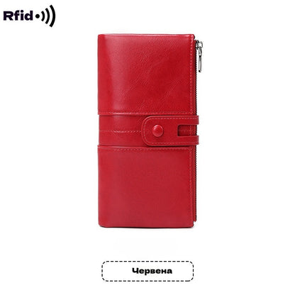 💕💼Многофункционален дамски портфейл - Ръчно изработен от естествена кожа, против кражба, двоен цип