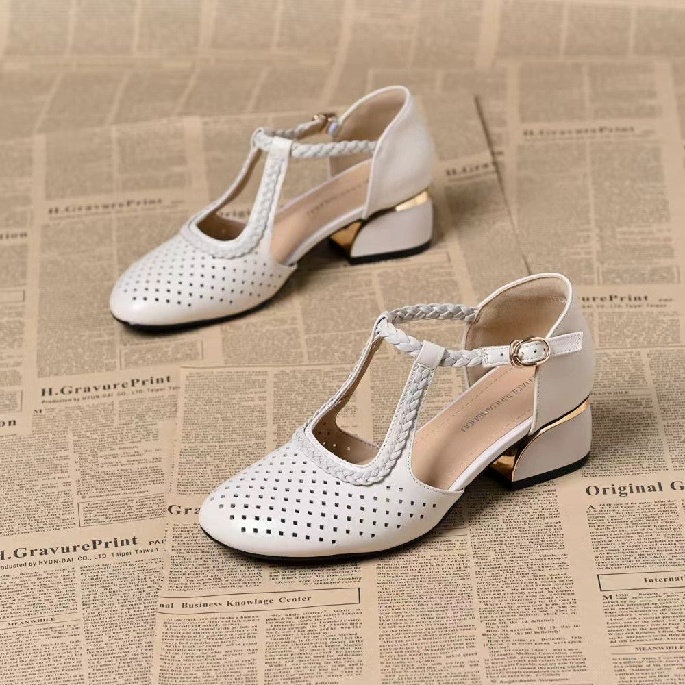 🔥【Ofertă specială de vară】🔥【35-40】✨ Sandale de vară cu toc gros, din piele moale, cu scobituri, respirabile, stil nou 