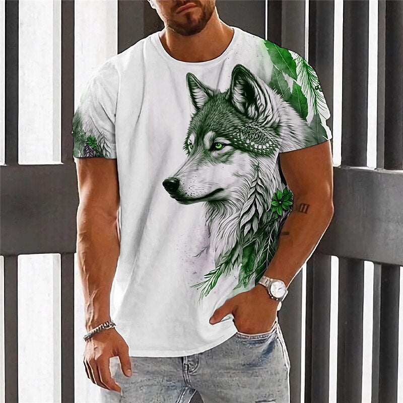 💥👕【2XS-6XL】🌹🏆Nuevo producto de verano 2026: camiseta de manga corta para hombre con estampado de lobo - Algodón agradable para la piel, suave y transpirable