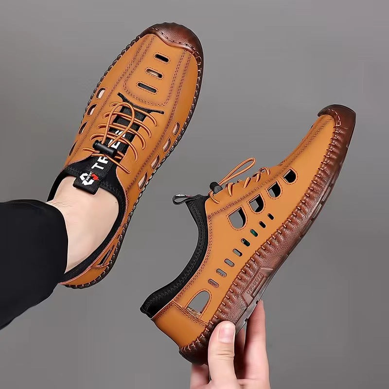 🔥Cantidad limitada🔥✨【Tallas 39-44】Zapatos casuales para hombre con suela hueca, transpirables y antideslizantes de cuero genuino.