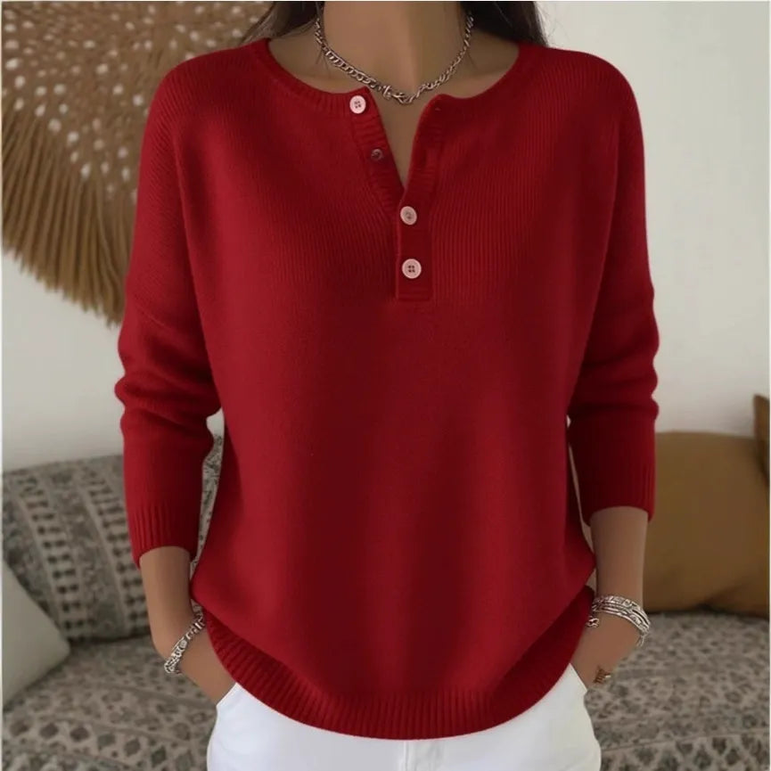 🌷💃【Nowość, gorąca sprzedaż】【S-2XL】Damski sweter w jednolitym kolorze z dekoltem w serek, luźny i swobodny styl
