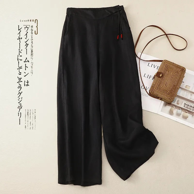 🔥✨【M-3XL】Nuevos pantalones casuales de pierna ancha de talle alto para mujer, ideales para el verano: ligeros y transpirables.