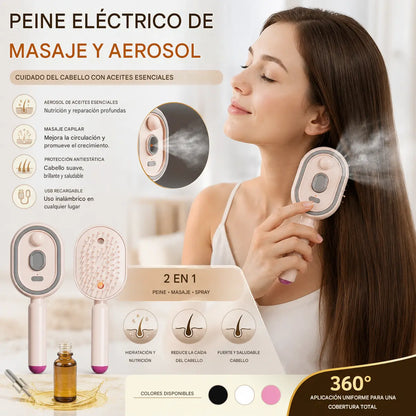 📢📢¡Oferta especial! ⏰Peine de masaje eléctrico con airbag, spray y aceite esencial, peine para nutrir y rociar el cabello✨🔥