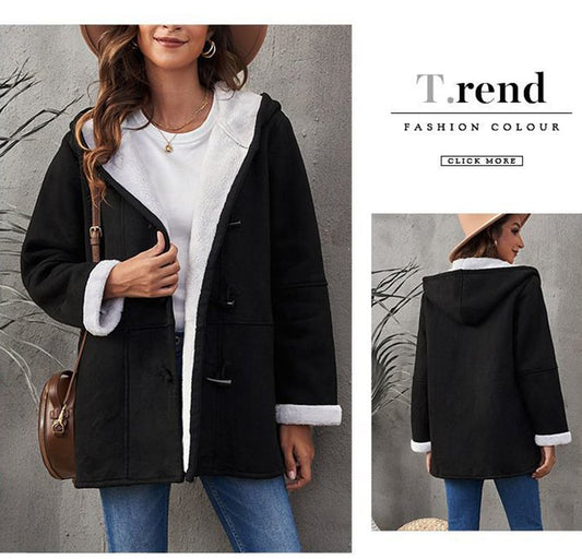 🔥⛄【Omejen 50% popust】✨【S-5XL】Nova modna topla ženska jakna s kapuco in podlogo iz semiša in flisa