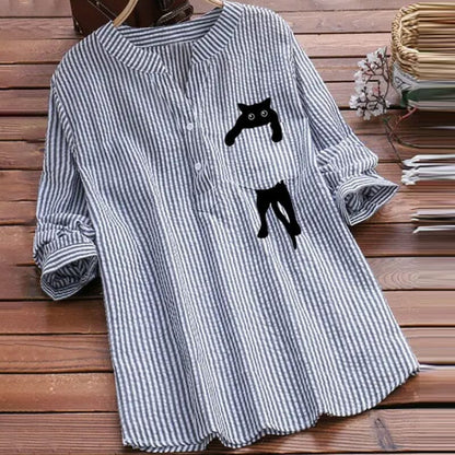 ✨🌈【Novi ljetni stil🔥】【S-3XL】Ljetna pamučna košulja s mačjim printom i V-izrezom, novo u 2025.