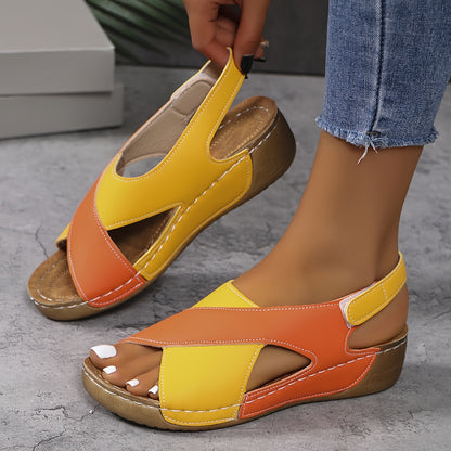 ✨【36-43】Sandalias de cuña con bloques de color para mujer: sencillas, cómodas y casuales.