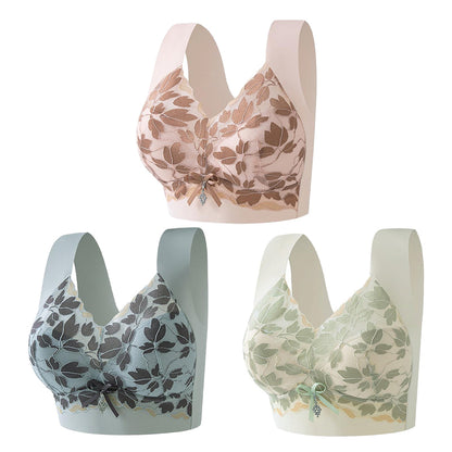 🎁💖【3 kusy】【M-4XL】Veľká čipkovaná podprsenka bez oceľového krúžku, luxusný krásny chrbát, sexi, priedušná a bezšvová podprsenka 【40~100 kg】