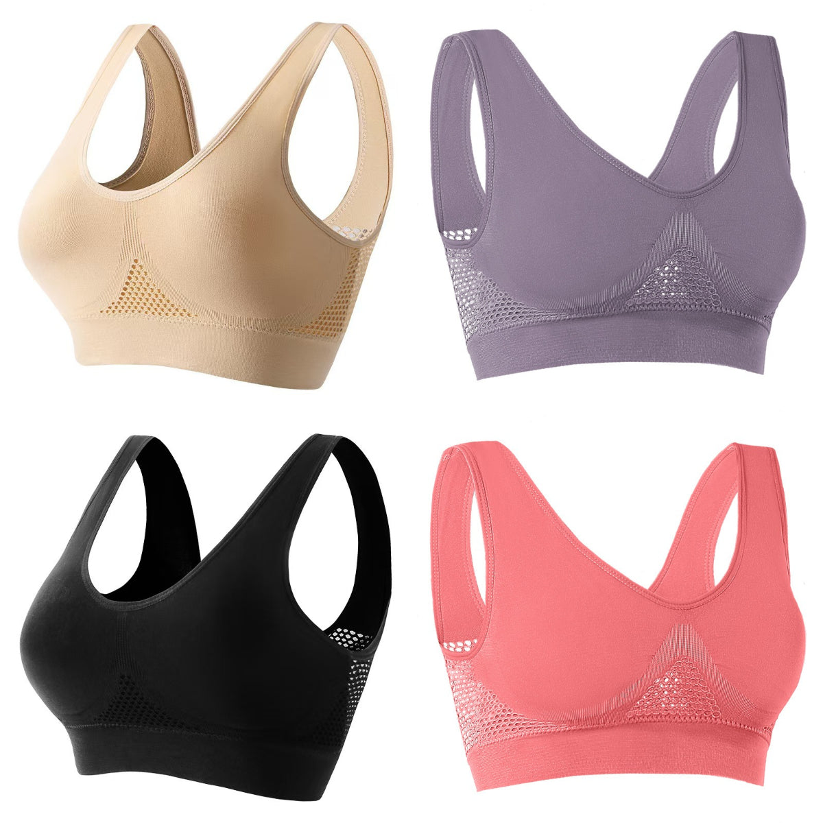 ✨🎉【Pachet de 4】🔥Sutien sport de vară, casual, respirabil, mărime mare ❤️【40-120 kg】 