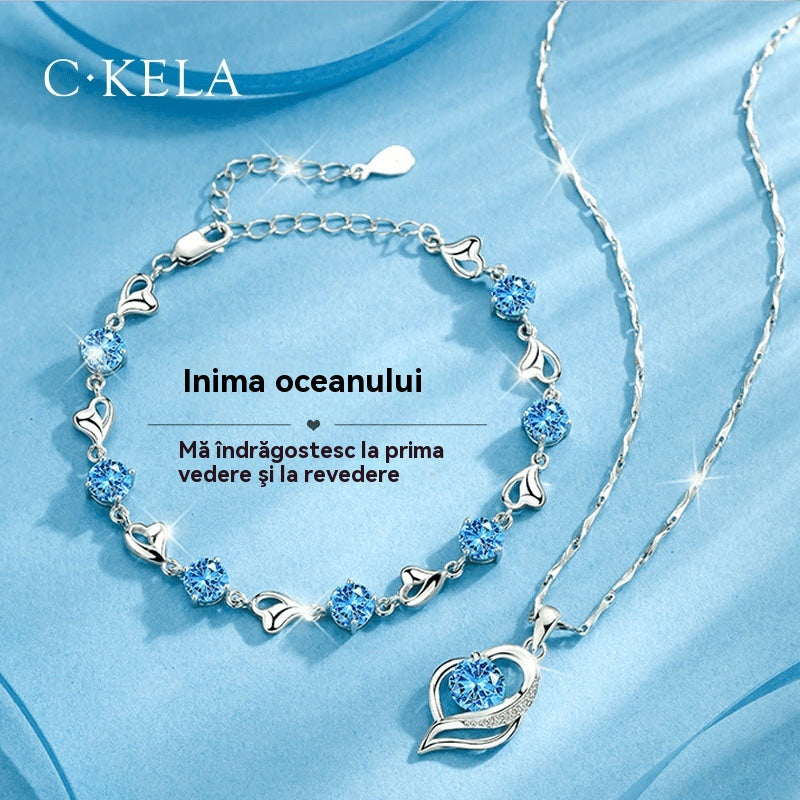 ✨✨【Cumpără unul, primești unul gratuit】💎💎 Set brățară și colier din argint 925 cu design inimă oceanică 