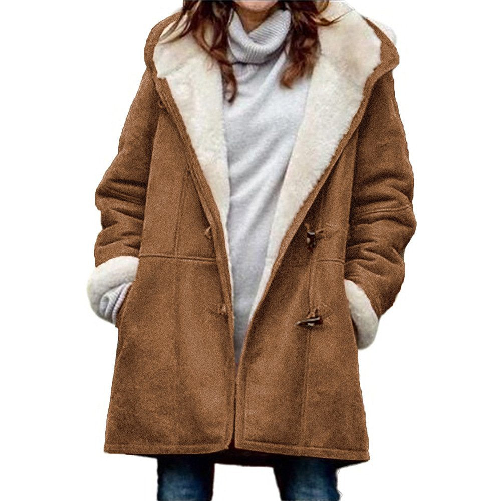 🔥⛄【Omejen 50% popust】✨【S-5XL】Nova modna topla ženska jakna s kapuco in podlogo iz semiša in flisa