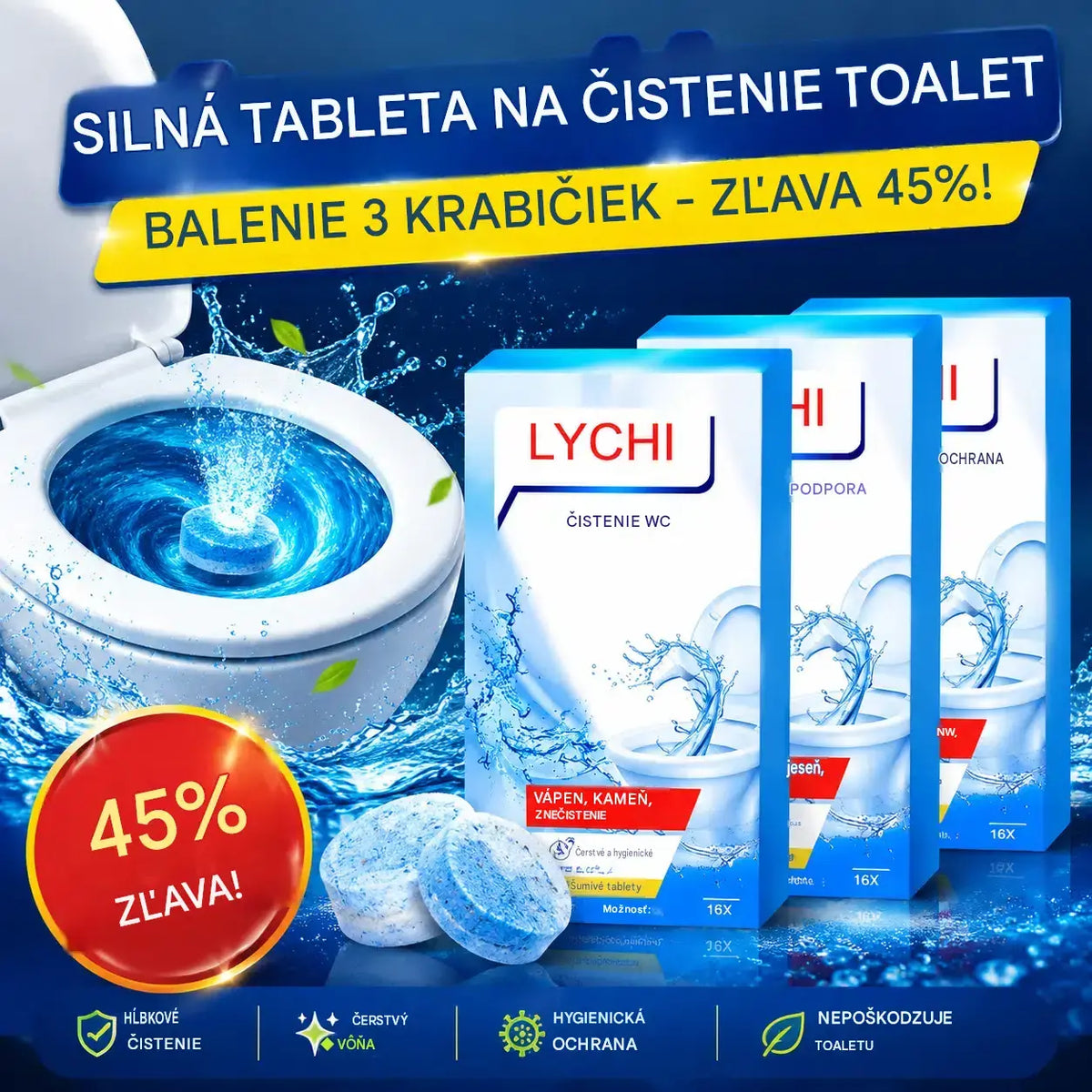 🌟【Balenie 3 kusov】【Zľava 45 %】Šumivé tablety na čistenie toaliet