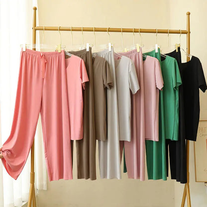 🌈🔥【Especial de verano】Conjunto de dos piezas para estar en casa: camiseta + pantalón de pierna ancha❤️Algodón de seda de alta calidad y cómodo