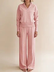 ✨🥰【M-5XL】Нов дамски комплект костюм | Плетена блуза с дълъг ръкав от две части