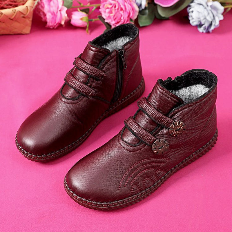 💥【Гореща разпродажба】【35-40】Дамски кожени, памучни, неплъзгащи се, ръчно изработени обувки за есен и зима