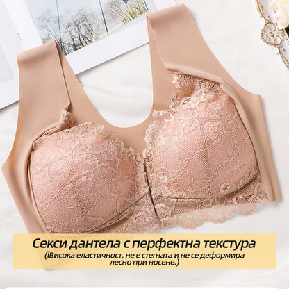 🔥💕【40-100 кг】✨👙 Сутиен с повдигащо се закопчаване отпред и изящна дантелена украса на гърба