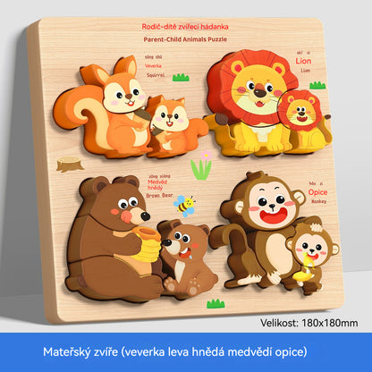 🧩✨【1 sada, 18x18 cm, 8 tém】Montessori 3D drevené puzzle pre deti 1–6 rokov – rozvoj logického myslenia a jemnej motoriky.