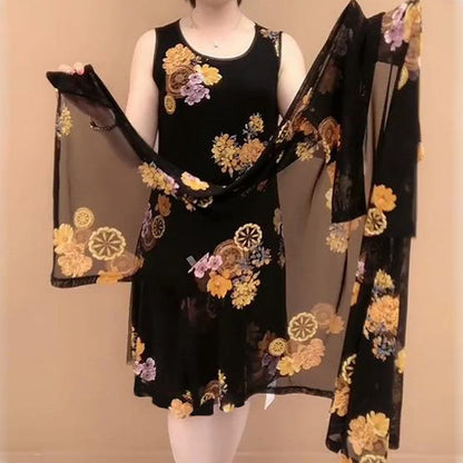 🔥🎉【Stil nou de vară】Rochie nouă din două piese pentru doamne de vârstă mijlot și în vârstă, cu imprimeuri la modă 