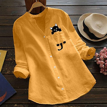 ✨🌈【Novi ljetni stil🔥】【S-3XL】Ljetna pamučna košulja s mačjim printom i V-izrezom, novo u 2025.