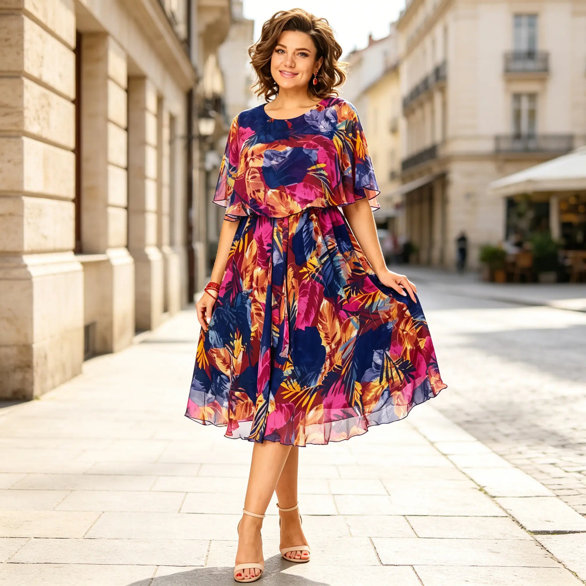 【S-5XL】Vestido de malla estampado: corte ajustado, favorecedor y fácil de combinar.