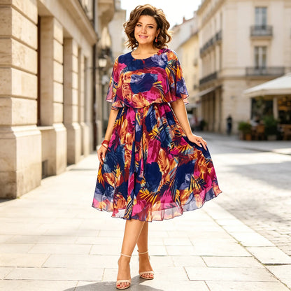 【S-5XL】Vestido de malla estampado: corte ajustado, favorecedor y fácil de combinar.