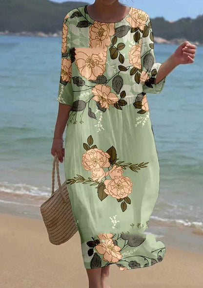 💞💖【S-5XL】Rochie lungă și lejeră, la modă, vara 2025——Decolteu rotund, imprimeu, stil la modă și casual! 💖✨ 