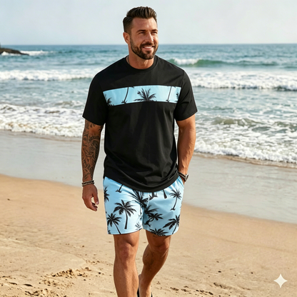 😎🌴【S-5XL】Nuevo traje de verano para hombre, camiseta estampada y pantalones cortos, corte holgado e informal.