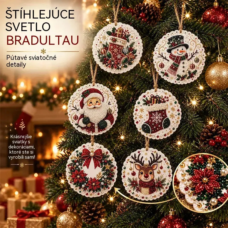 🎄 Súprava 6 vianočných ozdôb na vlastnoručné vytvorenie (diamantové maľovanie) – kreatívny projekt pre celú rodinu, ideálny na stromček, do okna či ako darček!