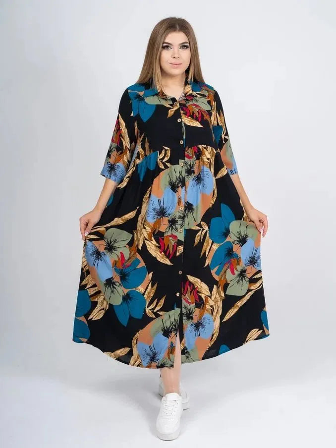 ✨🔥【S-5XL】Nowa letnia, luźna, swobodna sukienka z nadrukiem w dużym rozmiarze