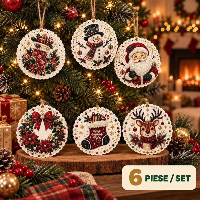 🎄 Súprava 6 vianočných ozdôb na vlastnoručné vytvorenie (diamantové maľovanie) – kreatívny projekt pre celú rodinu, ideálny na stromček, do okna či ako darček!
