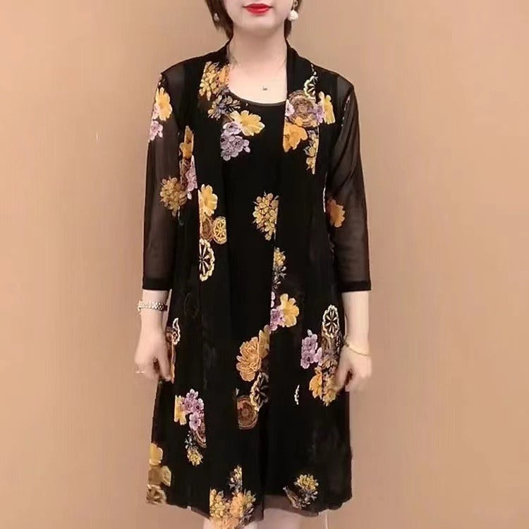 🔥🎉【Stil nou de vară】Rochie nouă din două piese pentru doamne de vârstă mijlocie și în vârstă, cu imprimeuri la modă