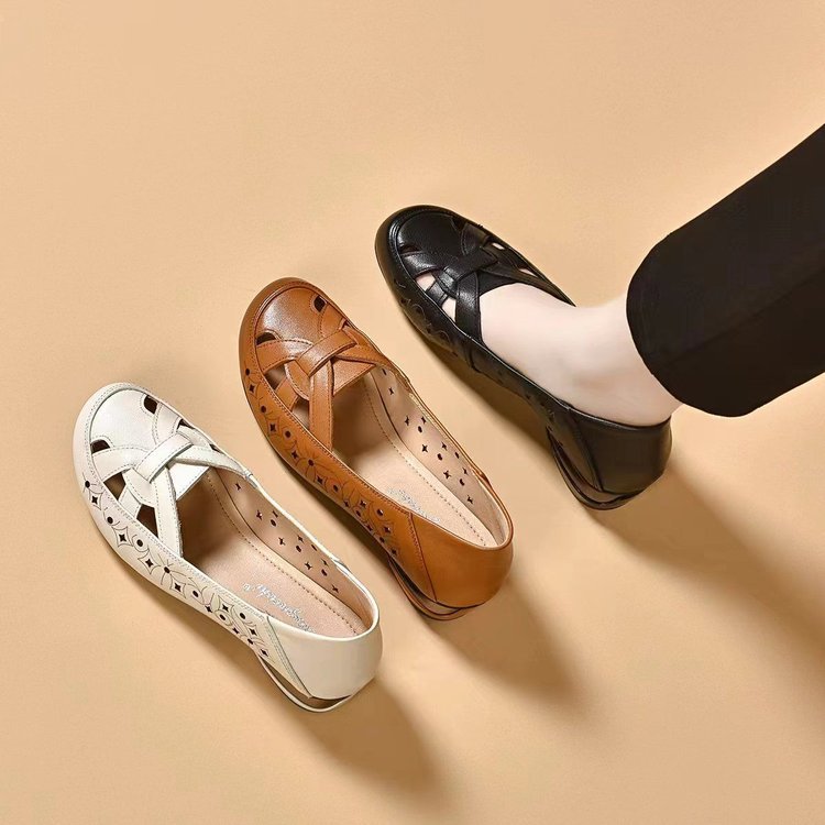 ✨🔥【35-40】Sandale de damă la modă, vara 2025, cu vârf rotund, din piele naturală, cu toc jos 