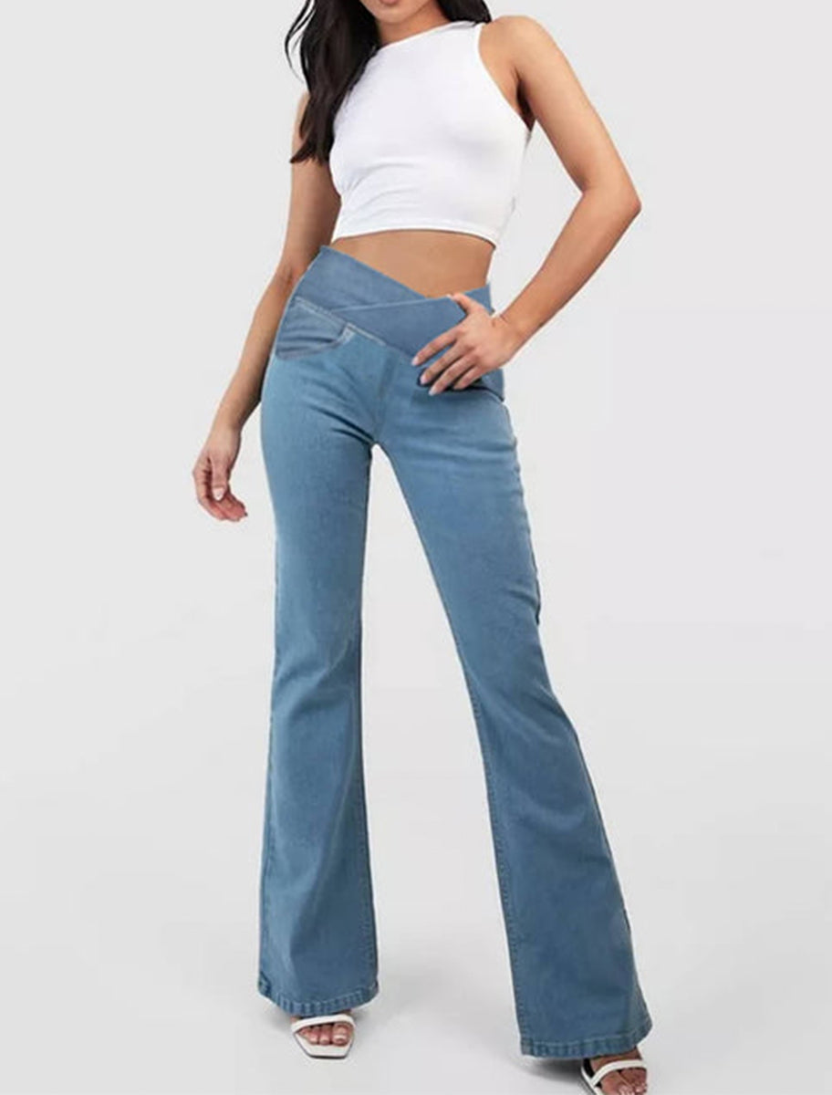🔥✨【XS-4XL】🌷🌈Nowe obcisłe jeansy z wysokim stanem, szerokimi nogawkami, dopasowane do bioder i podnoszące sylwetkę