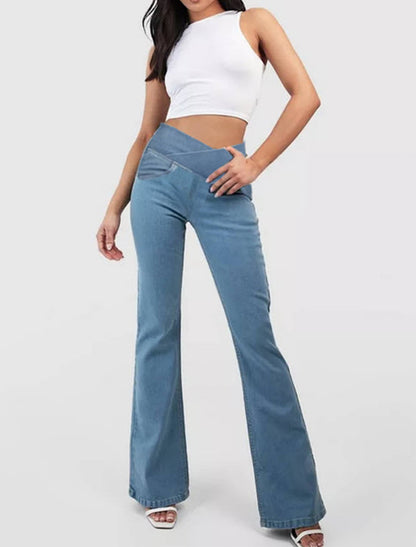 🔥✨【XS-4XL】🌷🌈Nowe obcisłe jeansy z wysokim stanem, szerokimi nogawkami, dopasowane do bioder i podnoszące sylwetkę