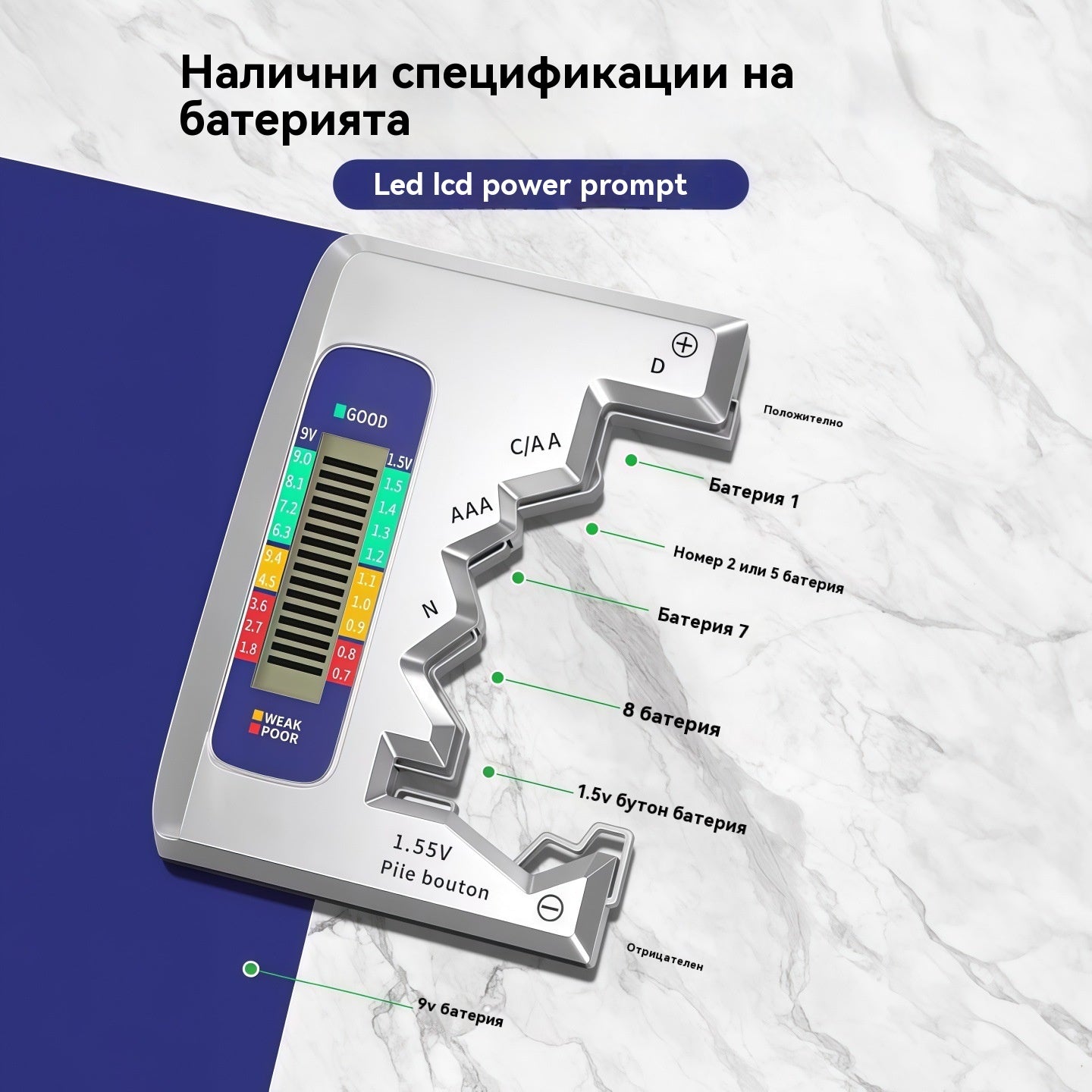 ⚡Открийте колко живота има батерията ви! 🔋 Цифров тестер за батерии с ясен дисплей. Точен, бърз, незаменим!