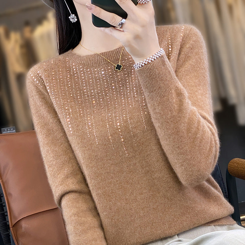 🔥🍁【Есенен нов】【S-2XL】✨🌷Висококачествен, модерен и елегантен дамски кадифен кардиган с кръгло деколте и бижута