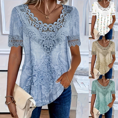 💕🌺【S-6XL】Nova modna udobna prozračna ženska elegantna čipkasta ležerna majica kratkih rukava iz 2025.