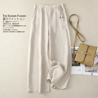 🔥✨【M-3XL】Nuevos pantalones casuales de pierna ancha de talle alto para mujer, ideales para el verano: ligeros y transpirables.