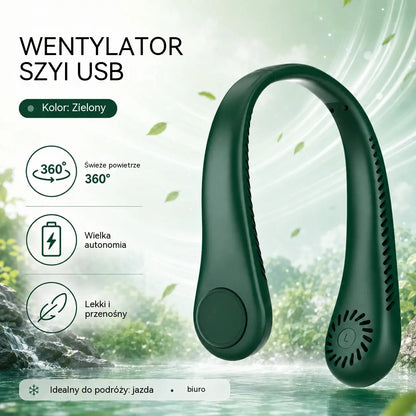 💨 Nawiewowy wentylator na szyję – ultra-cichy, przenośny i z obrotem o 360° – idealny na lato 🌞