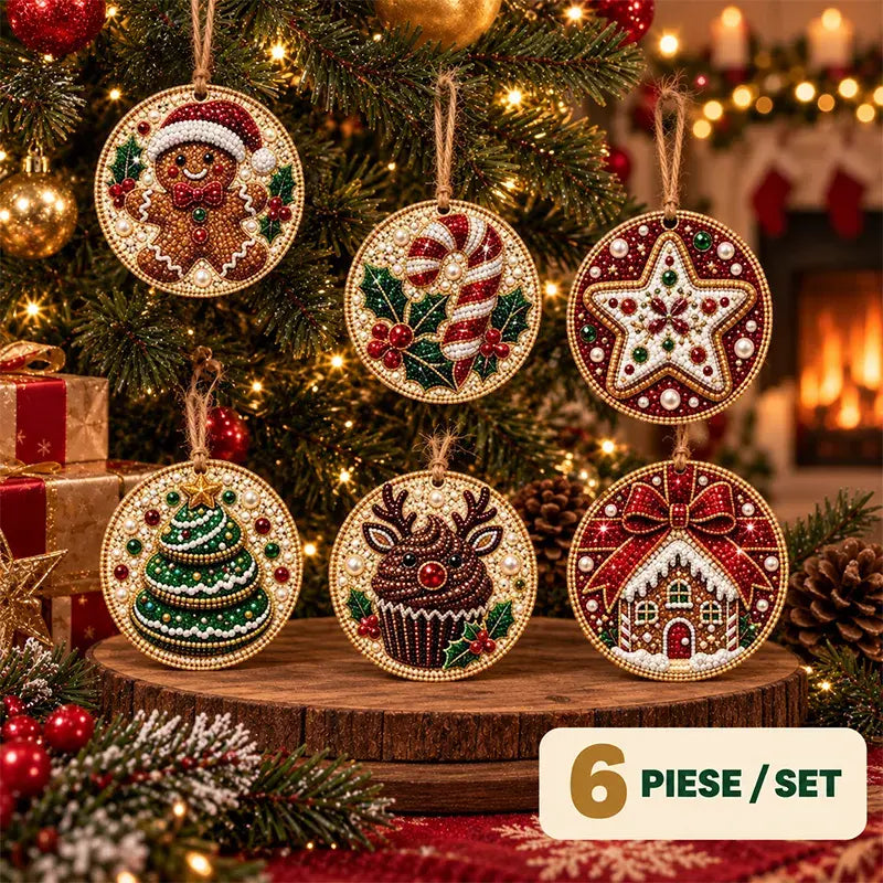 🎄 Súprava 6 vianočných ozdôb na vlastnoručné vytvorenie (diamantové maľovanie) – kreatívny projekt pre celú rodinu, ideálny na stromček, do okna či ako darček!