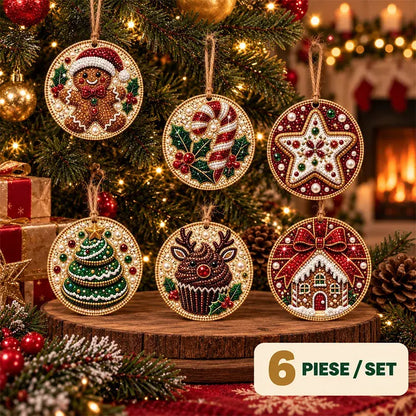 🎄 Súprava 6 vianočných ozdôb na vlastnoručné vytvorenie (diamantové maľovanie) – kreatívny projekt pre celú rodinu, ideálny na stromček, do okna či ako darček!