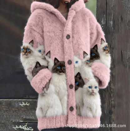 🔥🐾【50% отстъпка за ограничено време】Дамско яке с качулка, стилно и сладко, с животински принт🧥✨