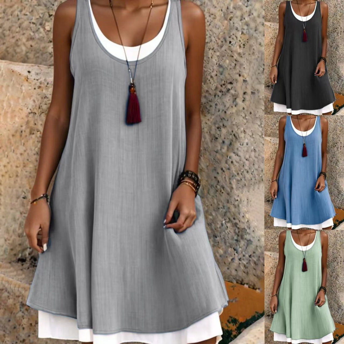 🌈✨【Summer New🔥】【S-5XL】2025 Summer New Fashion Simplu Casual Vestă largi Rochie fără mâneci