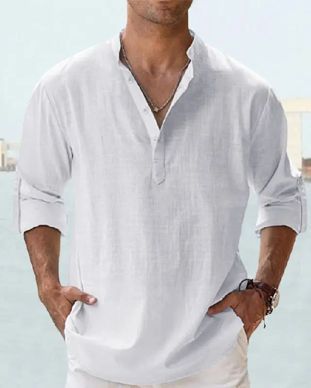 💥【S-5XL】Nueva camisa casual de algodón y lino para hombre, a la moda, ideal para el verano.