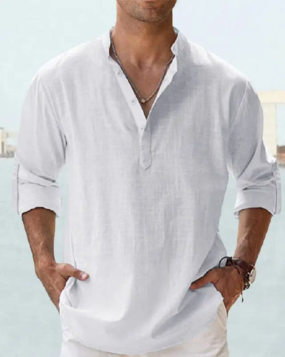 💥【S-5XL】Nueva camisa casual de algodón y lino para hombre, a la moda, ideal para el verano.