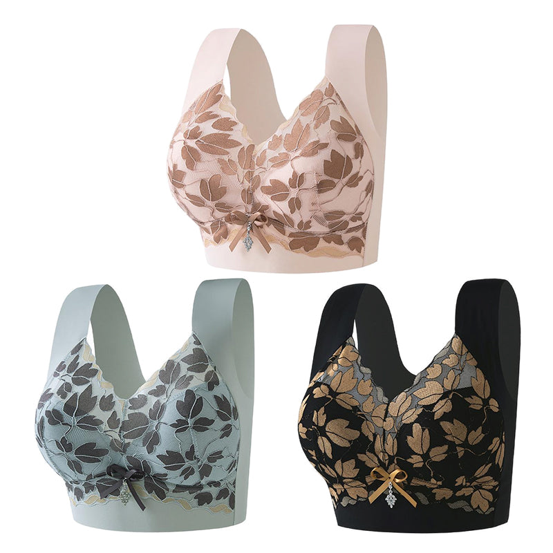 🎁💖【3 kusy】【M-4XL】Veľká čipkovaná podprsenka bez oceľového krúžku, luxusný krásny chrbát, sexi, priedušná a bezšvová podprsenka 【40~100 kg】