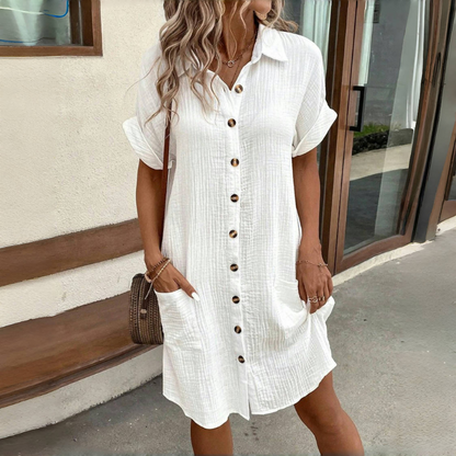 🎉🌈【Liquidación de verano🔥】【S-5XL】Vestido de manga corta de algodón y lino de moda de verano, ligero y transpirable