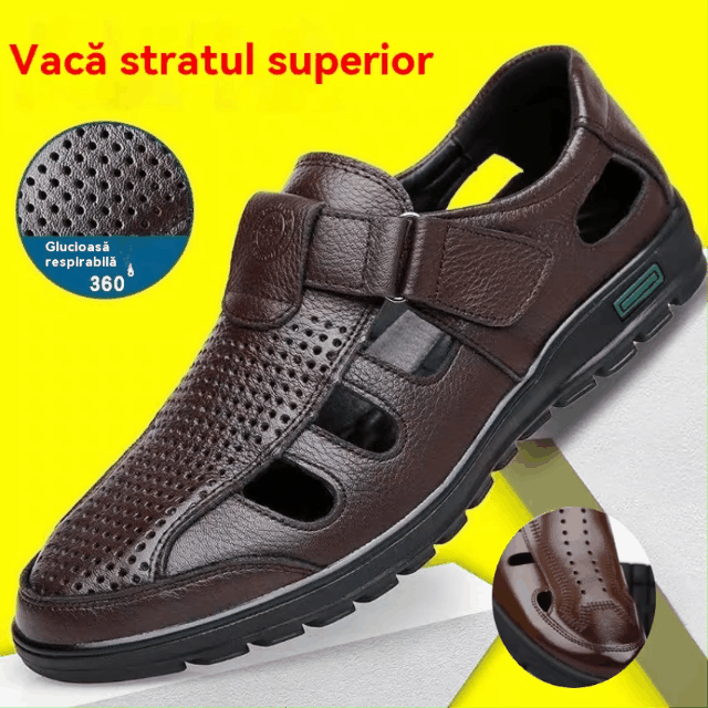 🌴👞【39-44】Sandale ușoare, casual, din piele naturală, respirabile, pentru bărbați, vara 2025, noi