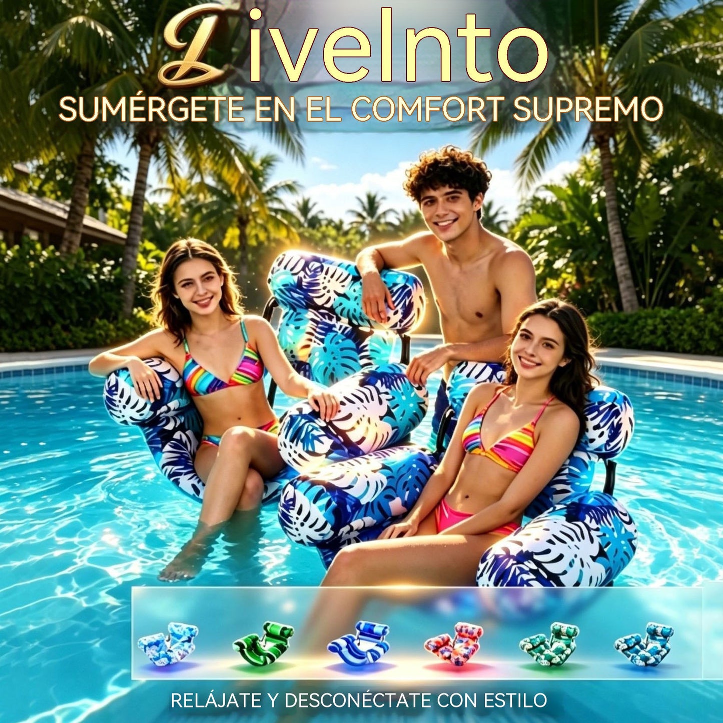 💦📢 Sofá inflable para piscina - Asiento plegable con respaldo para juegos acuáticos