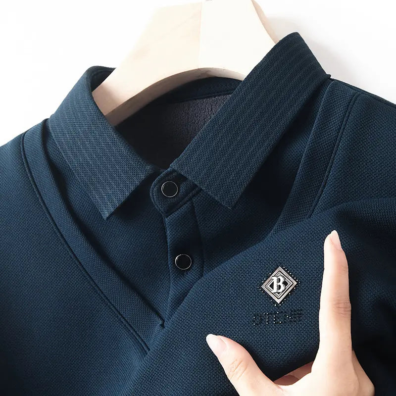 【M-4XL】Nové pánske zimné polo tričko s klopou a flísovou podšívkou - jednoduché a pohodlné
